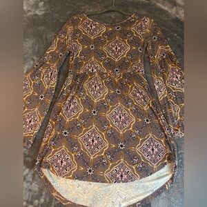 Elegant Brown and Pink Patterned Women’s Dress